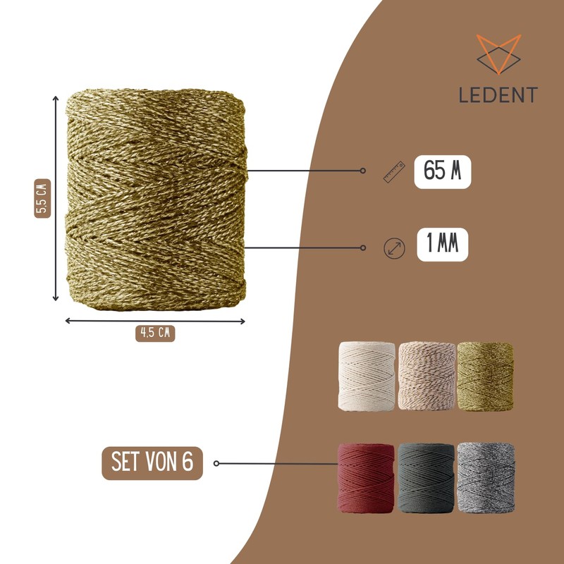 Ledent Macrame Yarn (1 mm, 6 x 65 m, Set