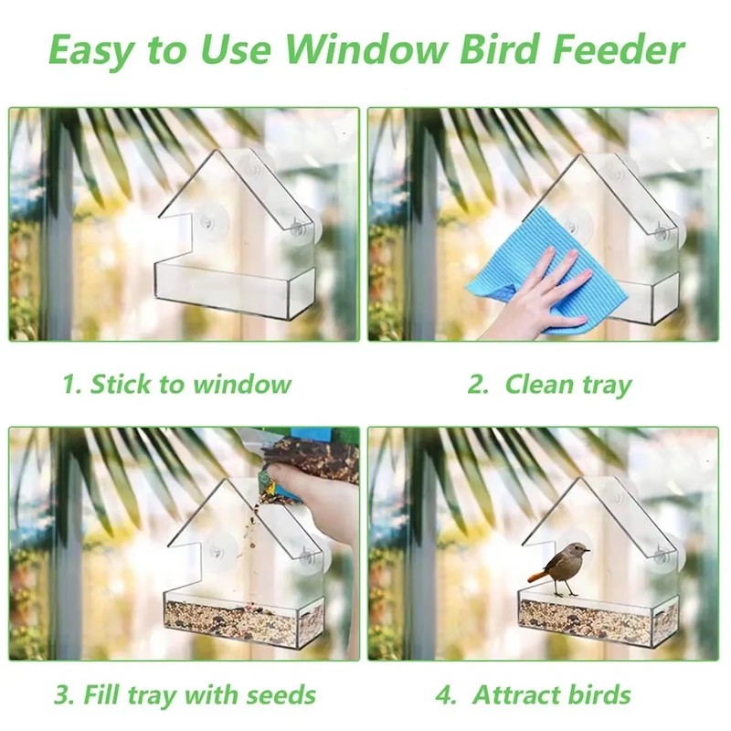Clear Window Bird Feeder with Suction Cups – Transparent Acrylic