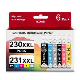 High Yield 230XXL 231XXL Ink Cartridge PGI-230 CLI-231 Ink Cartridge Replacement for Canon 230 231 Ink Cartridge for PIXMA TS8820 Inkjet Printer(6Pack,PGBK/BK/C/M/Y/GY)