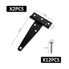 Pack of 2 Black T-shaped Hinges with Adjusting Screws, Galvanised T-shaped Hinges, 8 Inch T-shaped Hinges, Suitable for Door Panels, Windows, Cabinets