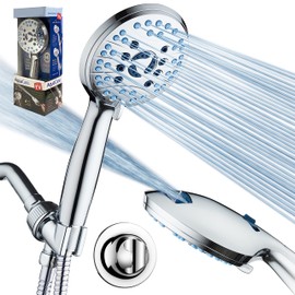 Hotel Spa AquaCare Retail Pack High Pressure 8-setting Handheld Shower Head - Built-in Power Wash to Clean Tub, Tile & Pets, Overhead & Wall Brackets, Pure-Clean Nozzles, Extra-long 6 ft. Hose