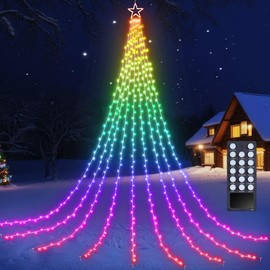 Flacchi Christmas Lights Outdoor with ‎Remote -16.7Ft Waterfall Tree Decoration Lights RGB Star String Lights for Tree Yard Exterior Wall Housetop Window Holiday Decor (RGB, 16.7FT)