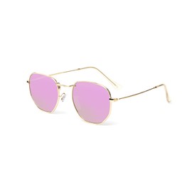 Kelens Vintage Sunglasses Polygon Polarised Sunglasses Women Men Metal UV400 Protection, Purple Mirrored, M