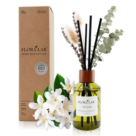 Flora Lab Reed Diffuser Sets with Sticks and Real Dried Flowers, 6.7oz (200ml) White Jasmine, Long-Lasting Fragrance, Natural Design, Perfect for Home & Bathroom, Ideal Gift for Woman