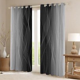 jejeloiu (2 Panels, 38 x 45 Inch Grey and Black Darkening Drapes Strip Lines Curtains for Bedroom Living Room for Kids Women Men Ombre Printed 30%-50% Blackout Curtains Geometric Window Treatments