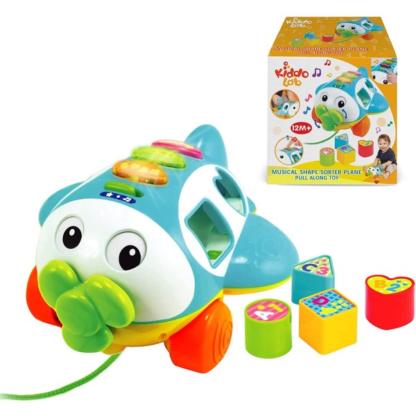Musical Shape Sorter Plane, Pull-Along Toy - Talking and Singing Airplane Toy with Music for Toddlers and Kids, Ages 12 Months+