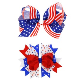2pcs glitter cheer bow hair clips,4th of july patriotic red white blue stars hairpins barrettes for grils kids independence day outfits decor stuff gift