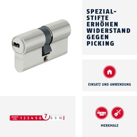 Abus Profile Cylinder D6XNP with Keycard and 5 Keys, silver, 49456