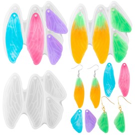 PAGOW 3 Pcs Fairy Wing Resin Molds with 10 Pcs Ear Hooks, Silicone Butterfly Wings Jewelry Molds, Resin Earring Molds for Charms Craft Making, Jewelry, Necklace, Earrings, Pendants, Keychain