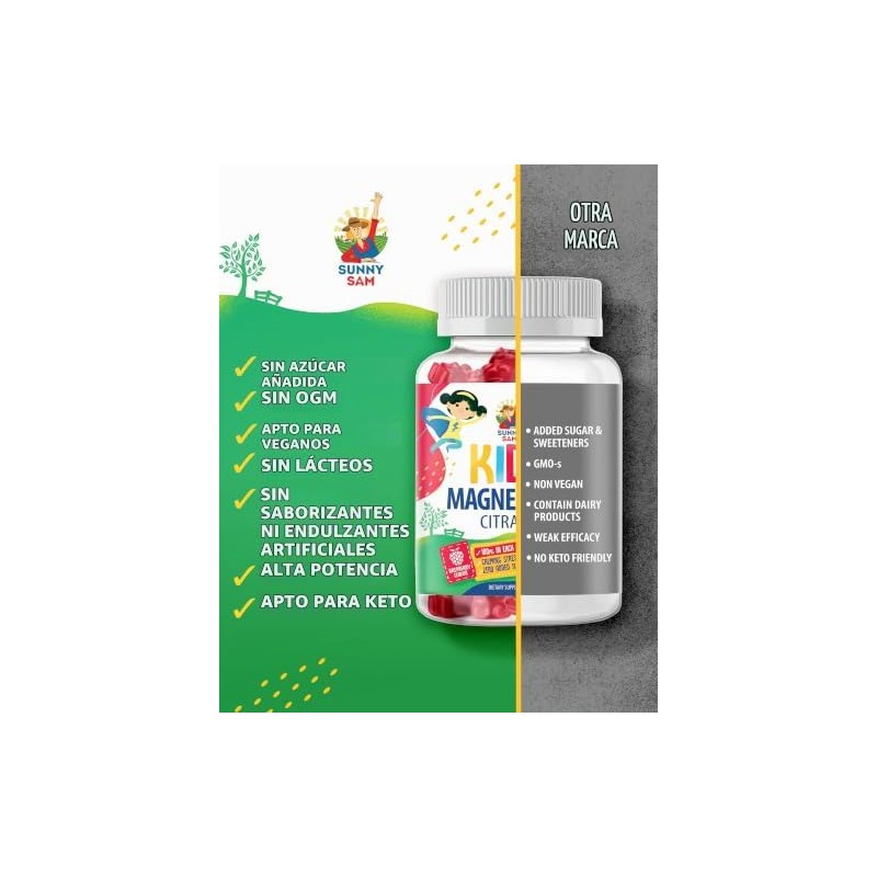 SUNNY SAM- Gomitas de Magnesio para Niños y Adultos 100mg