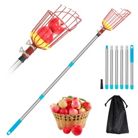 joyhalo Fruit Picker Polel with Basket, 8 Ft Apple Picker with Adjustable Stainless Steel Handle, Fruit Picking Basket for Getting Fruits Lemons Apples Guavas Avocados Pears Mangoes Oranges