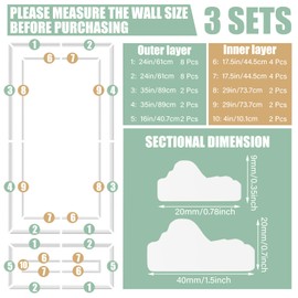 Pangda 3 Set Peel and Stick Wall Molding Kit Inner and Outer Layer Style Premade Wainscoting Panel for Interior Wall Moulding Decor Accent Wall Molding (48x70inch)