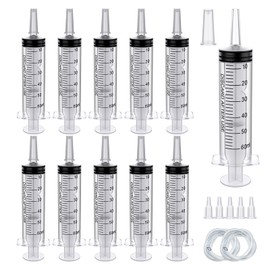 10 Pack 60ml Plastic Syringe Large Syringes Catheter Tip Sterile Individual Wrap with Tip Cap Adapter Soft Tube,Measurement for Scientific Labs,Measuring Liquids,Pet Feeding,Oil or Glue Applicator(60ml 10)