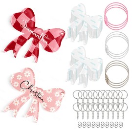 YOPPIX 20 Set Sublimation Bow Blanks, Sublimation Acrylic Bow Blanks Keychain for Heat Transfer Keychain Luggage Tag Baggage Handbag Travel Suitcase Tags, Home Gift Crafts Supplies