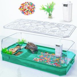 Wedoelsim Turtle cage Tortoise Terrarium with Pump＆Filter with Shower Function Easy to Change Water and Clean Water for Turtle Horned Frog Hermit Crab Green, XL