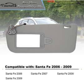 CRAZYPARTS Driver & Passenger Side Sun Visor Compatible with Hyundai Santa Fe 2006-2009 Sun Shade with Light Replacement 852100W610J4 852200W610J4 Color Gray