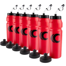 Cannon Sports 1 Liter Sports Water Bottle, BPA-Free, 34 Oz Capacity, Large Mouth, 2 lids (Straw and Squeeze), Great For Helmet Sports Such As Hockey, Lacrosse, Football, Boxing (6 Pack) (Red)