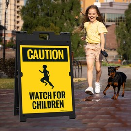 Caution Watch For Children Sidewalk Sign Kit, 18x24 Inches, With A Frame Stand, Made in USA