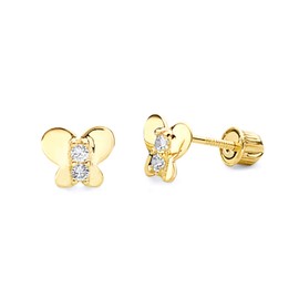 Wellingsale 14K Yellow Gold Polished Butterfly Stud Earrings With Screw Back