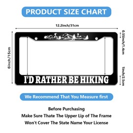 I'd Rather Be Hiking License Plate Frame Funny Adventure Outdoor Stainless Steel License Plate Frames for Car Decorative Parts for Standard Us Canada License Plate Holder Unisex 12x6