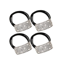 4Pcs Sparkly Rhinestone Hair Tie and Ponytail Holder, Silver Elastic Scrunchies with Bling Diamonds for Women and Girls