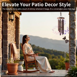 Wind Chimes for Outside with Butterfly Wind Catcher, 33" Memorial Wind Chimes Suitable for Patio, Garden Hanging Decorations, Deep Tone Soothing, Perfect Christmas Birthday Gifts for Women
