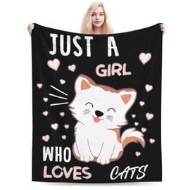 Cute Cat Throw Blanket Ultra Soft Warm Cozy Lightweight Blankets Flannel Fuzzy Plush Throws for Sofa Couch Bedding All Season, Just a Girl Who Loves Cats 100x130cm(40x50 Inch)