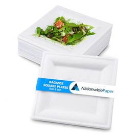 NationwidePaper 8 Inch Biodegradable Square Paper Plates, Bagasse White Disposable Plates, Strong Party Plates (50 Pcs)