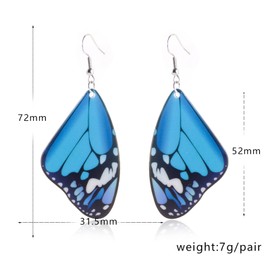 MALOYANVE Butterfly Wing Earrings for Women Asymmetric Boho Colorful Monarch Butterfly Wings Dangle Earrings Chic Jewelry Summer Vacation (Blue)