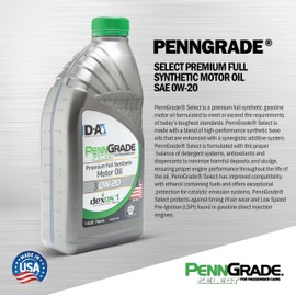 PENNGRADE 61526, Select Premium Full Synthetic Motor Oil SAE 0W-20, 1 Quart (2 Pack)