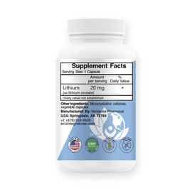EcoIntegratives Lithium Oro 20 mg, Supports Healthy Mood Emotional Wellness, Behavior, and Memory. Bioavailable, 100 Caps (Elemental Lithium Orotate)