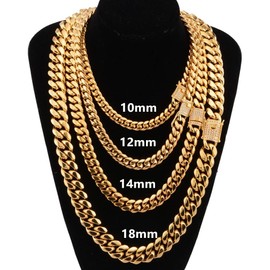 WXP 18K Gold Cuban Link Chain Necklace or Bracelet for Men Women 8mm 10mm 12mm 14mm 18mm Stainless Steel Miami Hip Hop Jewelry 7.5-30inch(8mm,18inch), 18inch bracelet