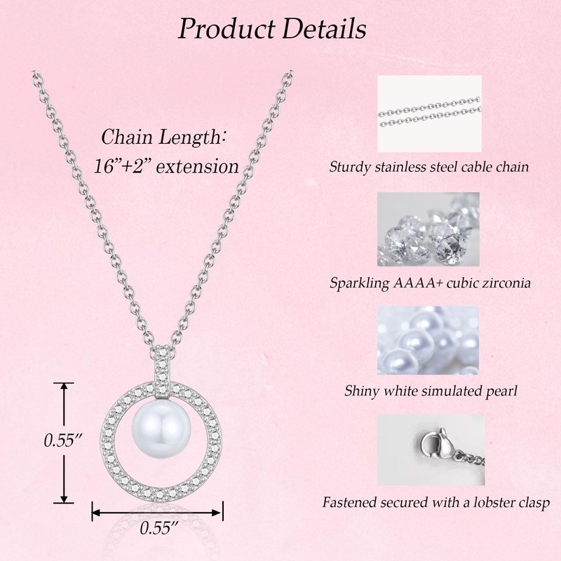 EPIRORA 16th Birthday Gifts for Girls- 16+2" Adjustable Pearl Pendant