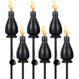 tewei 6 Pack Metal Citronella Torches Outdoor, 60 Inch Garden Torches for Outside, Upgraded Metal Torches for Yard, Black Tabletop Torch Decorative Light for Backyard Pathway Patio Party