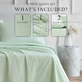 Linen Closet Luxury Cotton 400 Thread Count Ultimate Cotton Percale 4-Piece Sheet Set, Queen, Sage Green