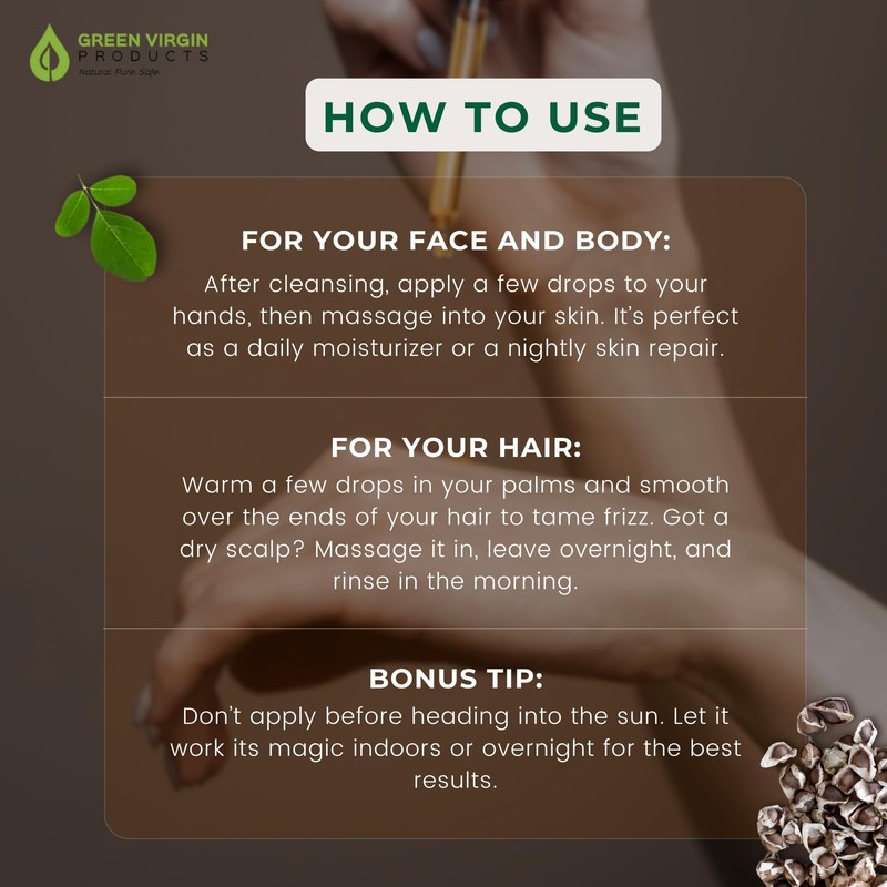 Organic Moringa Oil, Cold Pressed, Extra Virgin, 100% Pure, Food