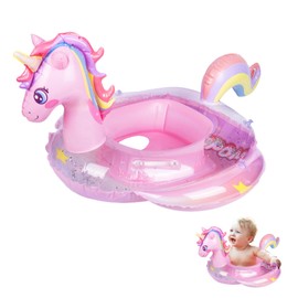 Baby Swimming Float, Baby Inflatable Pool Float with Seat for 6-36 Months, Baby Girl Inflatable Baby Swimming Ring Pool Float for Infant Toddler Kids 1-3 Years (Pink Unicorn)