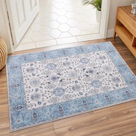 Vanmoos 2x3 Washable Area Rug – Soft, Non-Slip Entrance Rug, Durable Indoor Door mat, Floor Carpet for High-Traffic Areas, Entryway, Kitchen, and Bedside, Cozy Elegance/Blue