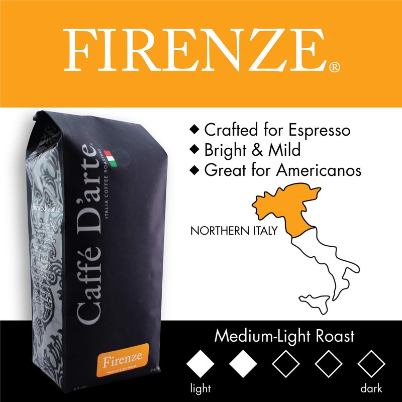 Caffe D'arte Firenze Whole Bean Espresso Coffee, 12 Ounces