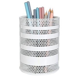 Produco Metal Mesh Pen Pencil Cup Holder Stand Office Desk Organizer Stationery Caddy , White (Large)