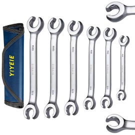 Juego de 6 llaves de tuerca acampanada YIYEIE, SAE 1/4" a 15/16", acero CR-V, juego de llaves para línea de combustible y freno con bolsa enrollable
