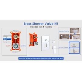 ROVOGO Shower Faucet Set with Tub Spout, Rain Shower and Handheld, 10 inch Bathtub Shower System with Valve and Trim Kit, Made of Stainless and Brass, Square, Chrome