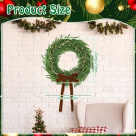 Stranthother Vintage 13 inch Small Christmas Norfolk Pine Wreath Artificial Pine Greenery Christmas Wreath with Brown Velvet Bows and Gold Leaves for Holiday Wall Window Indoor Outdoor Decoration