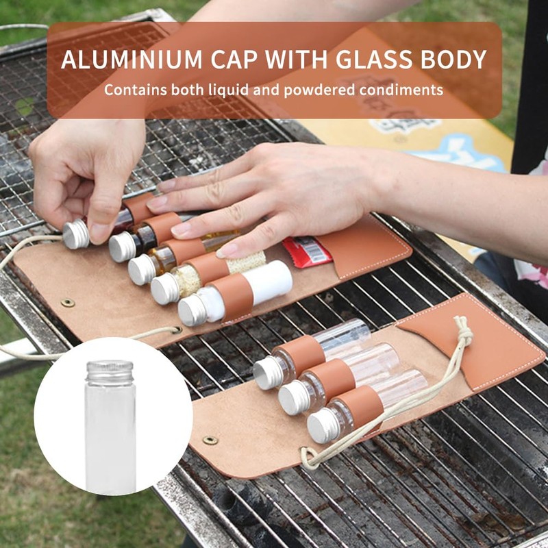 BY-J Camping Spice Kit with 5 Jars, Foldable Leather Spice