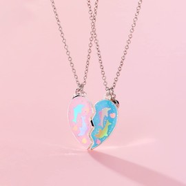 Lezmoii Friendship Necklace Best Friend Necklace Matching Magnetic Heart Unicorn BFF Necklace for 2 Girls Friendship Gifts (Pink Blue Dolphin)