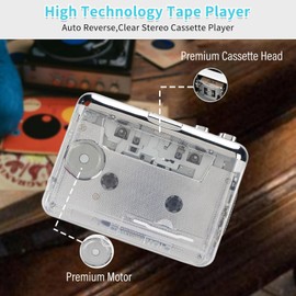 Generic Cassette Player, USB Cassette to MP3 Converter, Tape to MP3 Converter with Earphones, Auto Reverse Portable Audio Music Player for PC Laptop