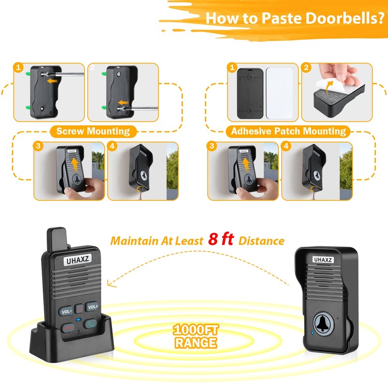 UHAXZ Wireless Doorbell, Full Duplex Doorbell Wireless, 1000ft Long Range,