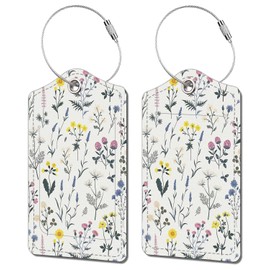 Vintage Floral Luggage Tags 2-Pack Cute Leather Suitcase Tags with Privacy Labels and Stainless Steel Loop