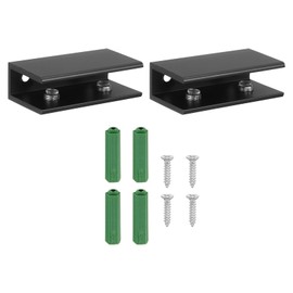 sourcing map 2pcs Glass Shelf Bracket Space Aluminum Adjustable Wall Mount Glass Clamp Holder Shelf Clip Support Hardware Replacement Parts for Less Than 0.48" Glass and Wood Shelves, Black