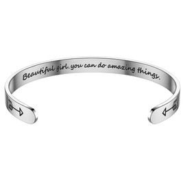 Mytys Inspirational Cuff Bracelet Bangle for Women Motivational Mantra Quote Stainless Steel Engraved Birthday Jewelry (beautiful girl)